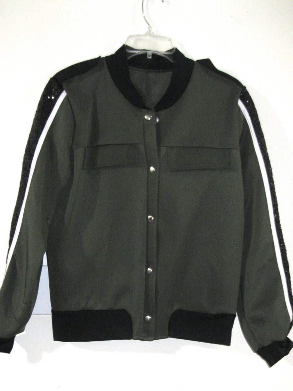 Weissman Ultra Sparkle Green BomberJacket Black Sequin sleeves